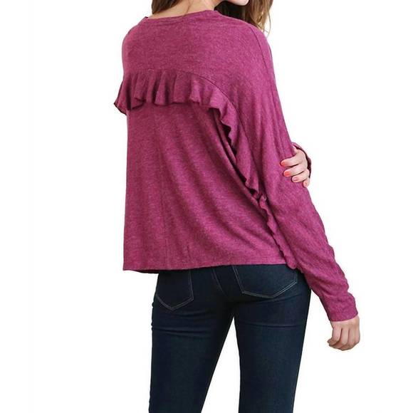 NEW UMGEE ruffle detail long sleeve top in mulberry - Picture 3 of 3